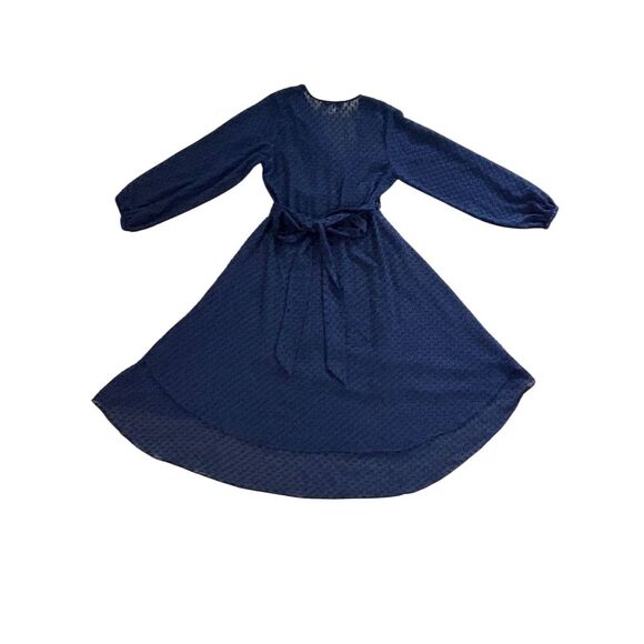 Maison de papillon Women's M Navy Blue Swiss Dot Hi-Low Dress Long Sleeve V-Neck - Picture 4 of 7